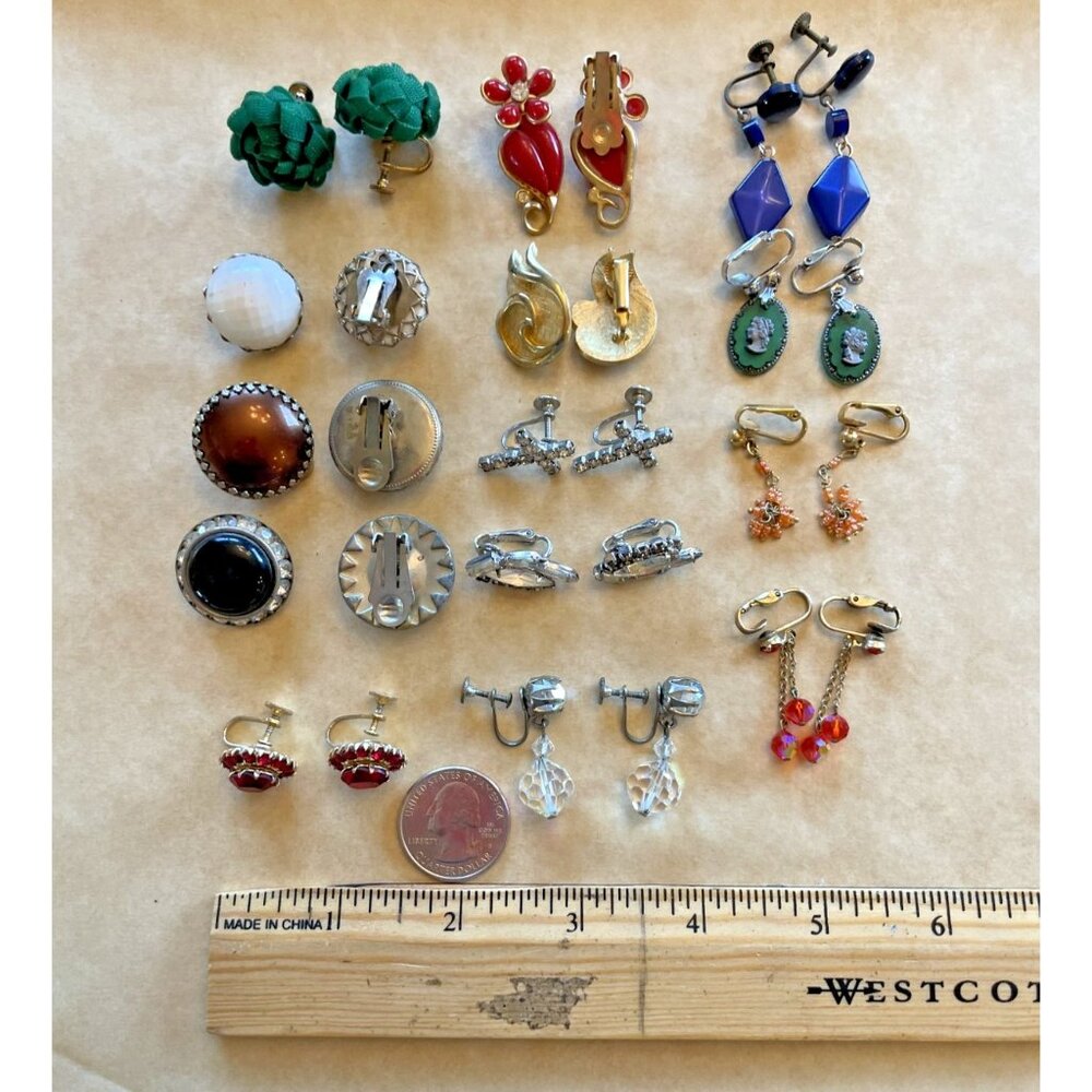 Vintage Clip On Earrings Fashion Costume Jewelry Beads‎ Metal 14 Pair